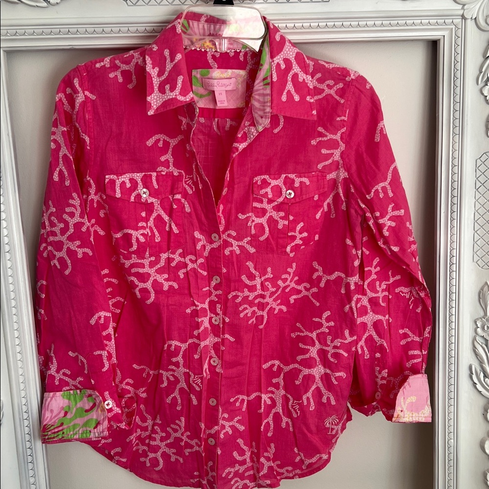 Lilly Pulitzer Fuchsia and Coral Button-Up Women Shirt XS